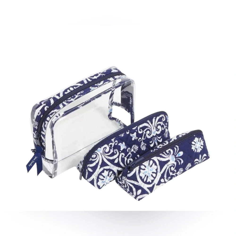Vera Bradley 3 Piece Cosmetic Travel Kit in Steel Blue Medallion